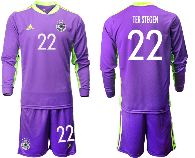 Men 2021 European Cup Germany purple Long sleeve goalkeeper #22 Soccer Jersey